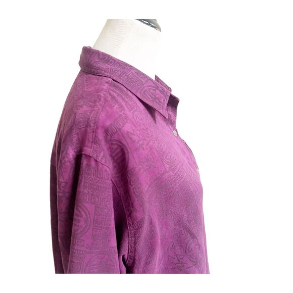 Chicos Vintage Blouse Women's Size Medium Purple Oriental Pattern Button Front - Picture 5 of 11